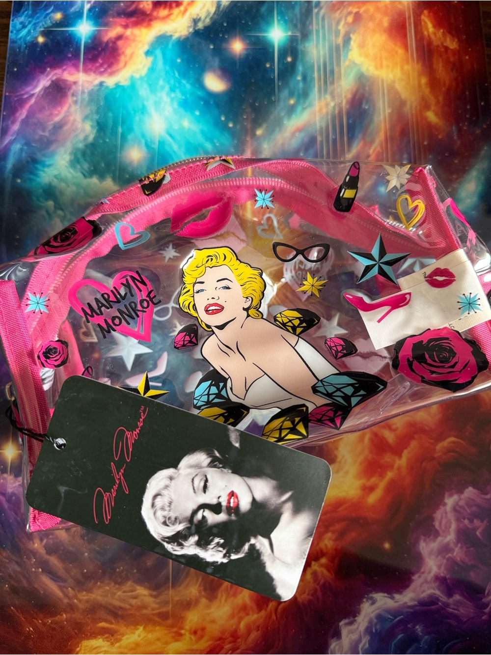 🔖 Marilyn Monroe Pink Clear Pop-Art Cosmetic Pouch